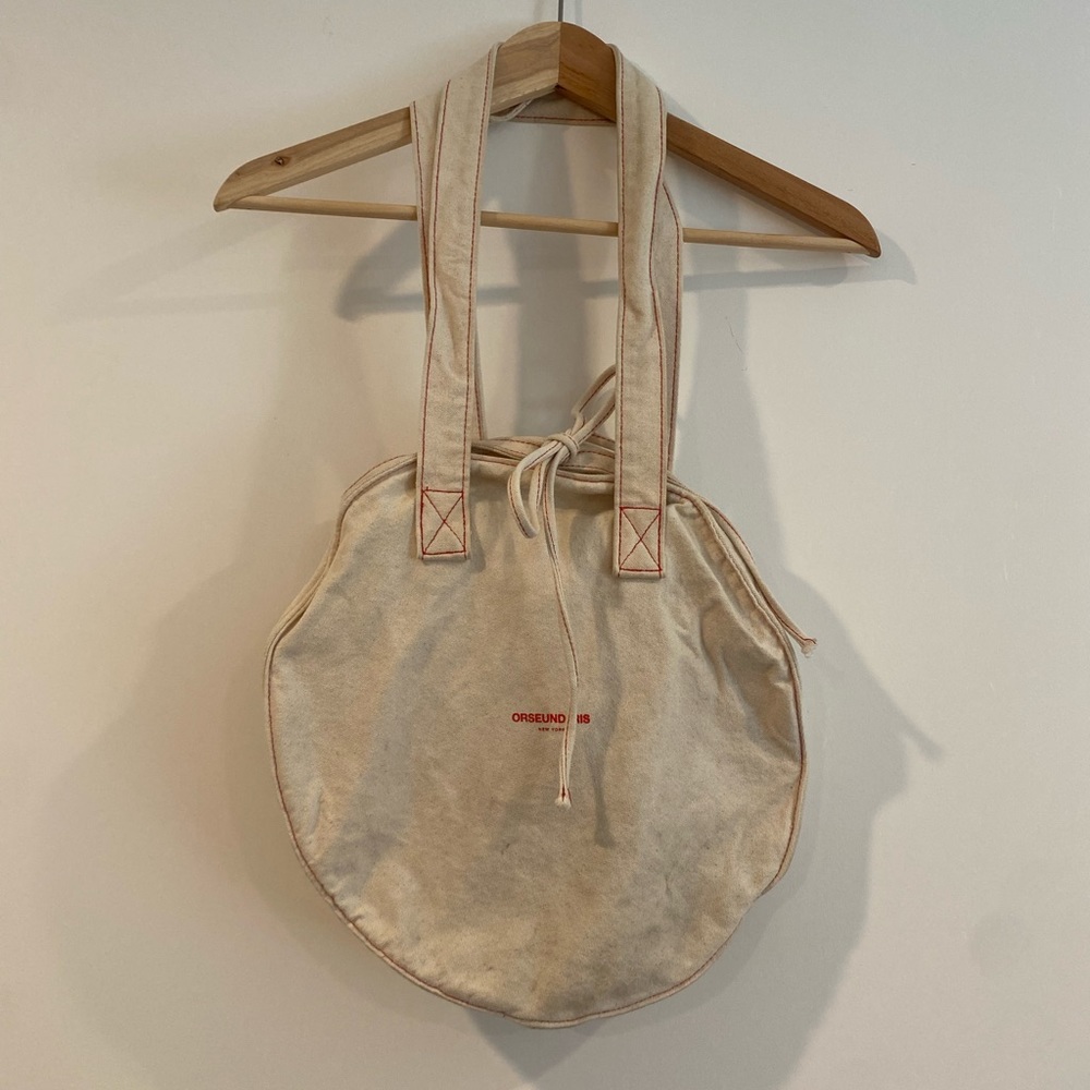 Orseund Iris Canvas Cherry Red Stitch Circle Tote Bag
